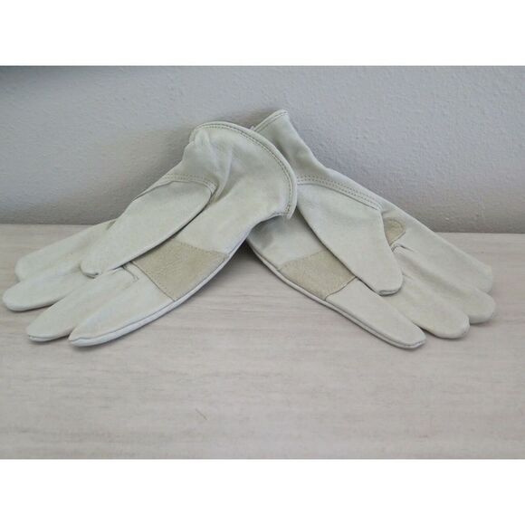 Hyper Tough Men's Large White Grain Leather Gloves w/Elastic Wrist - Picture 2 of 5